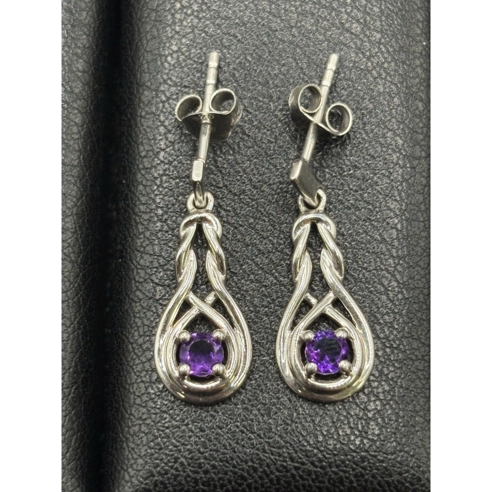 New Condition Sterling Silver Genuine Amethyst Dangle Earrings 925 G13